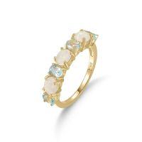 wholesale S925 Sterling Silver Handmade Spring-Summer Fresh Small Gemstone Topaz Ring with Natural Opal, Ins Style-Natural Opal + Topaz Ring  US size 10 (China size 22)