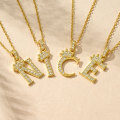 Gold-Plated Copper Crown Zircon Quartz Letter Pendant Necklace-0-1