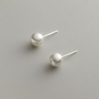 wholesale S925 silver wire drawing round bead ear studs, Korean style internet-famous minimalist ins same matte small ball ear accessories M03625-925 sterling silver pair 6mm 925 silver