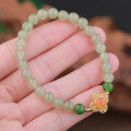 wholesale 925 Silver Gold-Plated New Chinese Style Four-Leaf Clover with Inlaid Southern Red 6mm Jade Bead Bracelet, Women's Bracelet with Clear Water Material Hetian Jade-0-2