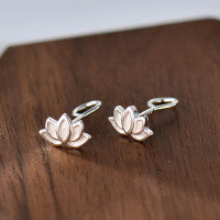 wholesale 925 Pure Silver Lotus Ear Studs For Women, New Trendy Hook Earrings For Healing Ear Piercings, Small Niche Circle Face Slimming Ear Accessories-2 types of curved needles pure silver
