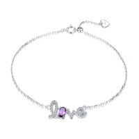 wholesale S925 Sterling Silver Light Luxury Natural Amethyst Bracelet for Women, European and American Style Princess Charm LOVE Letter Bracelet-Amethyst>925 silver