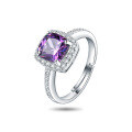 wholesale S925 Silver Ring for Women Korean Style Elegant Synthetic Amethyst Pinky Ring with Diamond-0-4