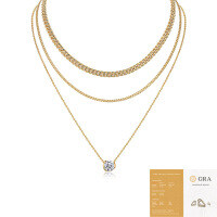Metal French Three-Layer Long Layered Necklace for Women, Summer Minimalist Ins Style Fade-Resistant Luxury Niche-N15423 Mozambique 3 Carat (with GRA certificate)