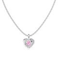 wholesale S925 Sterling Silver Korean and Japanese Light Luxury Women's Necklace with Exquisite Pink Diamond Heart, Wrinkle Texture Design, and High-End Sense Collarbone Chain-0-5