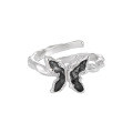 wholesale S925 Sterling Silver 117 Niche Original Design Ins Advanced Sense Minimalist Style Elegant Black Resin Butterfly Ring for Women-0-5