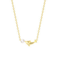 wholesale S925 Sterling Silver minimalist dolphin ballpoint necklace set, trendy and versatile design-A3703-Gold 925 Silver