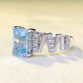wholesale S925 silver new 6*8mm rectangular flat-cut aqua blue square ring for women, fashionable, simple, and elegant-0-1