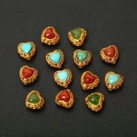 wholesale S925 sterling silver plated with 24K gold, set with southern red agate, turquoise, and jasper heart-shaped luck-changing beads, antique silver matching beads for DIY bracelet accessories-One Nanhong model