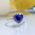 wholesale S925 Sterling Silver New Arrival Simulated Sapphire 8*8 Heart-Shaped Ring, Elegant and Luxurious Personality-0-1