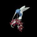wholesale Gold-Plated 925 Silver High-Carbon Diamond Pigeon Blood Red Teardrop Hummingbird High-End Jewelry Versatile Women's Brooch-0-2
