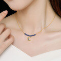 wholesale S925 Sterling Silver And Natural Lapis Lazuli Star Moon Necklace For Women, Luxurious And Sophisticated Crystal Collarbone Chain-0-3