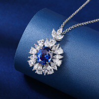 wholesale S925 Sterling Silver Full Diamond Round Pendant Hot Selling Women's Cross Collarbone Chain-Sapphire pendant (without chain)
