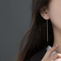 wholesale G925 Silver Minimalist T-Bar Ear Thread Women's Japanese Style Personality Ear Chain Summer Elegant Long Earrings-0-0