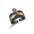 wholesale S925 Silver Designer Retro Style Open Ring Italian Craftsmanship High-End Natural Amethyst Ring-0-5