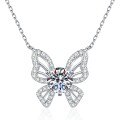 S925 Sterling Silver Cross-Border 1ct Moissanite Butterfly Pendant Necklace Wholesale-0-3