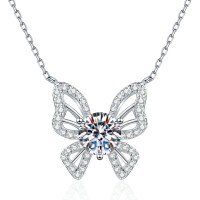 S925 Sterling Silver Cross-Border 1ct Moissanite Butterfly Pendant Necklace Wholesale-6.5mm high-carbon stone  925 silver