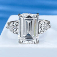 wholesale Metal material at the front - Mu Jing Jewelry simulated gemstone ring emerald cut 5 carat 12*8 niche design sugar cube diamond ring for women-R575 White Diamond No. 9