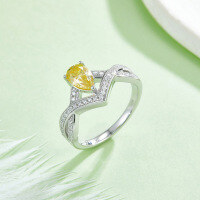 wholesale S925 Sterling Silver Light Luxury Niche Design V-Shaped Lock of Love Teardrop Moissanite Ring with Colored Moissanite-Yellow Gold Moissanite Ring  US Size 9