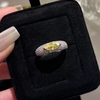 wholesale S925 Sterling Silver Collection of Wealth-Attracting Yellow Diamond Rings, High-Carbon Diamond Light Luxury Row Diamond Full Circle Ring for Women, Prosperity Beaded Bracelet-Ring CYJZ136 US size 6 (Hong Kong size 12-13)