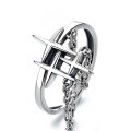 wholesale S925 Sterling Silver Korean-style Irregular Geometric Meteor Chain Tassel Fashion Creative Open Ring for Women-0-4
