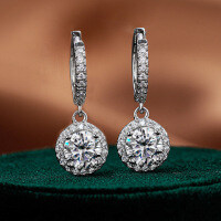 S925 Silver Moissanite Luxury Round Earrings Wholesale Factory-1 carat (empty setting)