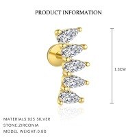 wholesale S925 Sterling Silver Cross-border Zircon Four-leaf Clover Butterfly Heart Tassel Earrings, Wholesale-E4660-Gold/Single 925 Silver
