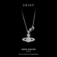 Sterling Silver Saturn Full Diamond Pendant Necklace, Trendy Ins Fashion Statement Gift-S925 Sterling Silver KC-5424B 925 Silver