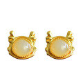 wholesale 925 Sterling Silver Gold-Plated with Certificate, Ancient Style Dragon Year Zodiac Jade Earrings Inlaid with Hetian Jade, Ear Studs for Women-0-4
