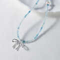 wholesale S925 Silver Nalan Fresh and Sweet Style Small and Unique Design Aquamarine Bow Pearl Necklace Y02127-0-4