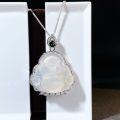 wholesale Plated Silver New Chinese Style Buddha Necklace for Women, Natural Chalcedony High-Ice Big Belly Buddha Chain Temple Gift Best-Seller Wholesale-0-4