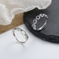 wholesale S925 Sterling Silver Geometric Asymmetrical Interlocking Ring Punk Hip Hop Streetwear Sweet Edgy Style Index Finger Ring-377FJ/B model: approximately 2.1g &gt; opening adjustable