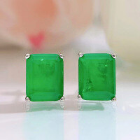 wholesale S925 Sterling Silver Zhuo Zhifan Inspired Paraiba Earrings Women's Water Blue 8*10mm Geometric Versatile Minimalist Stud Earrings for Dropshipping-E068 Green 925 Silver