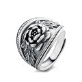 wholesale S925 Sterling Silver Vintage Matte Creative 3D Rose Flower Ring Literary Palace Style Index Finger Ring-0-4