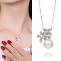 wholesale 18k gold-plated sterling silver new near-round freshwater pearl floral pendant necklace for women, a gift-0-0