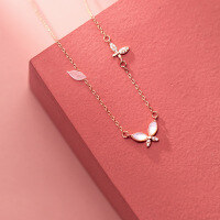 wholesale 925 Sterling Silver Shell Double Butterfly Necklace, Niche Design, High-End, Sweet and Ethereal Collarbone Chain D8375-S925 silver necklace silver>925 silver