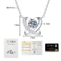 S925 Sterling Silver Moissanite Women's Necklace, Heart Butterfly, Fashion Versatile Beating Heart Design-1 carat moissanite  925 silver