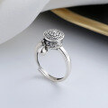 wholesale S925 sterling silver ethnic-style Zongteng lotus rotating six-syllable mantra prayer wheel ring palace-style finger ring-0-2