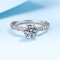 wholesale PT950 plated S925 silver women's snake bone ring with moissanite in a hollow setting available for dropshipping-6.5mm zircon 15