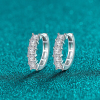 S925 Sterling Silver Full Moissanite Geometric Square Row Earrings-3-carat solid moissanite  925 silver