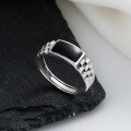 wholesale S925 Sterling Silver Black Enamel Geometric Ring,-0-1