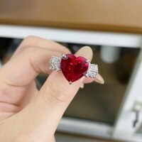 wholesale S925 Sterling Silver Color-Changing Fluorescent Women's Ring with Diamond-Test Pen, Heart-Shaped Ruby, Diamond Ring, and Wedding Band-Red Corundum-CBJZ318 9