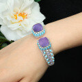 wholesale Sterling Silver Gold-Plated Bracelet with High-Carbon Diamonds, Turquoise, and Amethyst Cabochon High-End Jewelry Versatile Accessory for Women-0-3