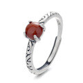 wholesale S925 Silver Four-Prong Setting Round Full-Color Full-Flesh Red Agate Bamboo Joint Ethnic Style Ring-0-4