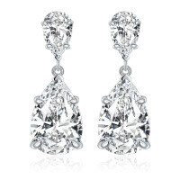 wholesale 18k Gold Plated S925 Silver 7*11mm Pear-Shaped Full Moissanite Stud Earrings, New Style-Total 7 carats 925 silver