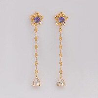 wholesale 925 Silver Gold-Plated Sweet and Gentle Daisy Flower Earrings for Women with Chain Dangle, Spring Jewelry New Arrival-Platycodon grandiflorum topaz earrings>925 silver