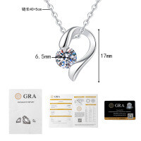 S925 Silver Cross-Border Original Moissanite Necklace with Heart Design-1ct Moissanite, white gold  925 silver