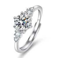 S925 Silver Classic Six-Prong Moissanite Ring for Women-One-carat zircon eight hearts and eight arrows  Adjustable opening