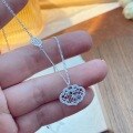 wholesale 999 Silver Chinese Style Hollow Openwork Full Diamond Lucky Ruyi Lock Pendant Necklace, Small and Fashionable Elegant Collarbone Chain-0-3