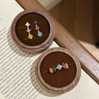 wholesale S925 Sterling Silver Rainbow Four-Leaf Flower Ring and Stud Earrings Sweet Dopamine Diamond-Encrusted Colorful Four-Leaf Clover Jewelry Set for Women-Earrings>925 silver